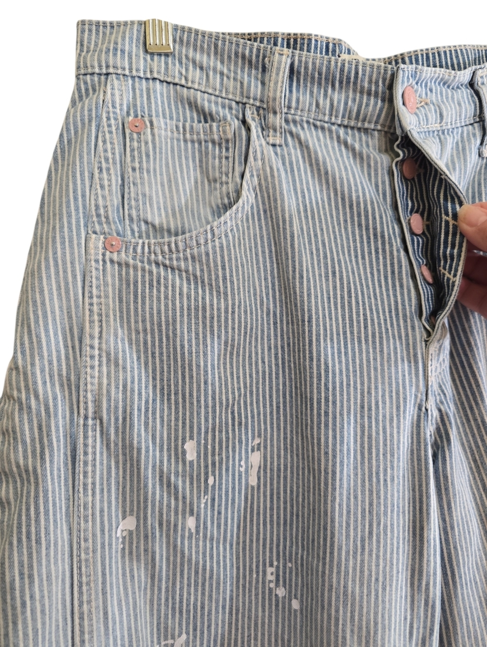 We The Free People Lucky You Mid-rise Barrel Jeans 28 Railroad Tracks Striped - Picture 7 of 11